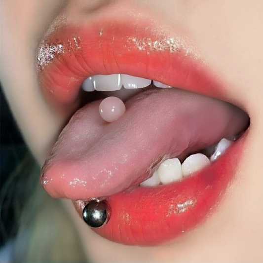 Rose Quartz Natural Stone Internally Threaded Titanium Tongue Piercing Barbell