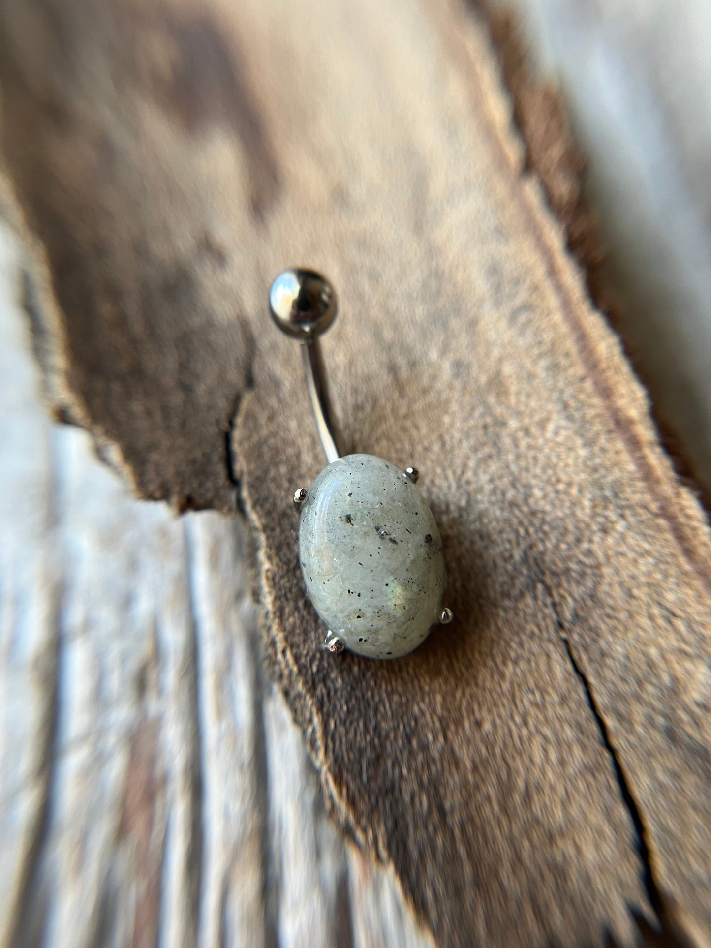 Labradorite Natural Stone Pronged Oval Belly Ring 316L Surgical Steel