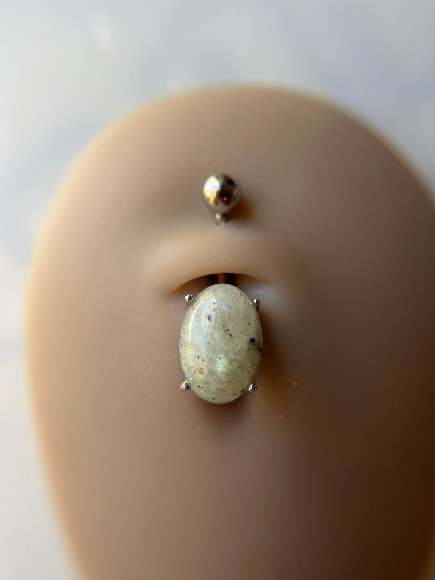 Labradorite Natural Stone Pronged Oval Belly Ring 316L Surgical Steel