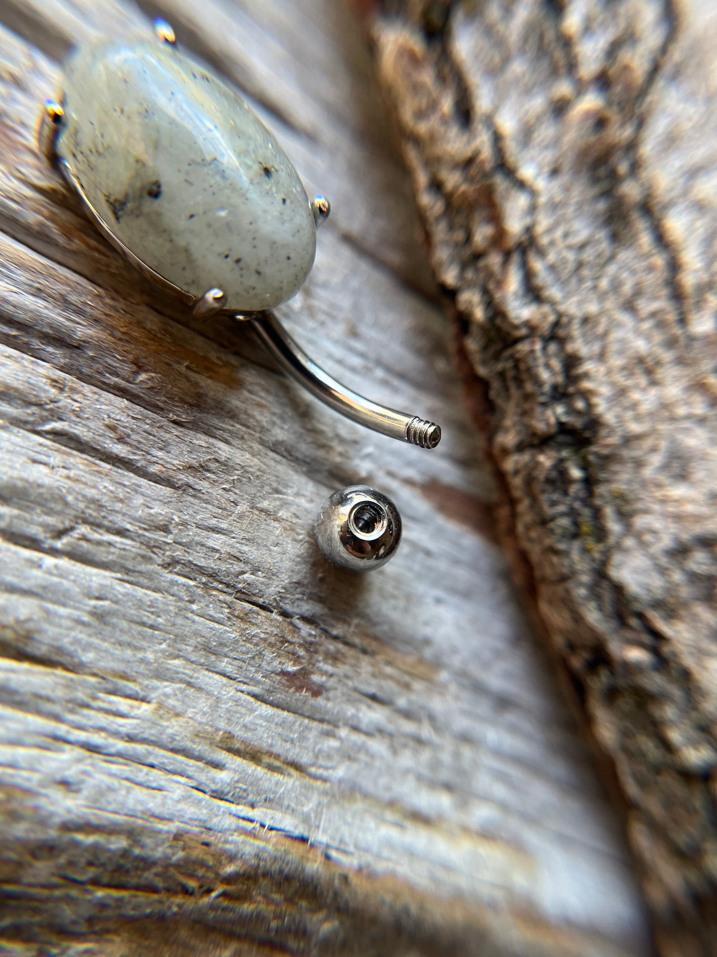 Labradorite Natural Stone Pronged Oval Belly Ring 316L Surgical Steel