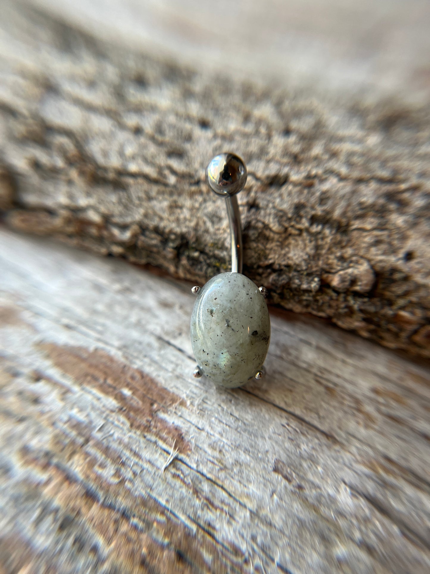 Labradorite Natural Stone Pronged Oval Belly Ring 316L Surgical Steel
