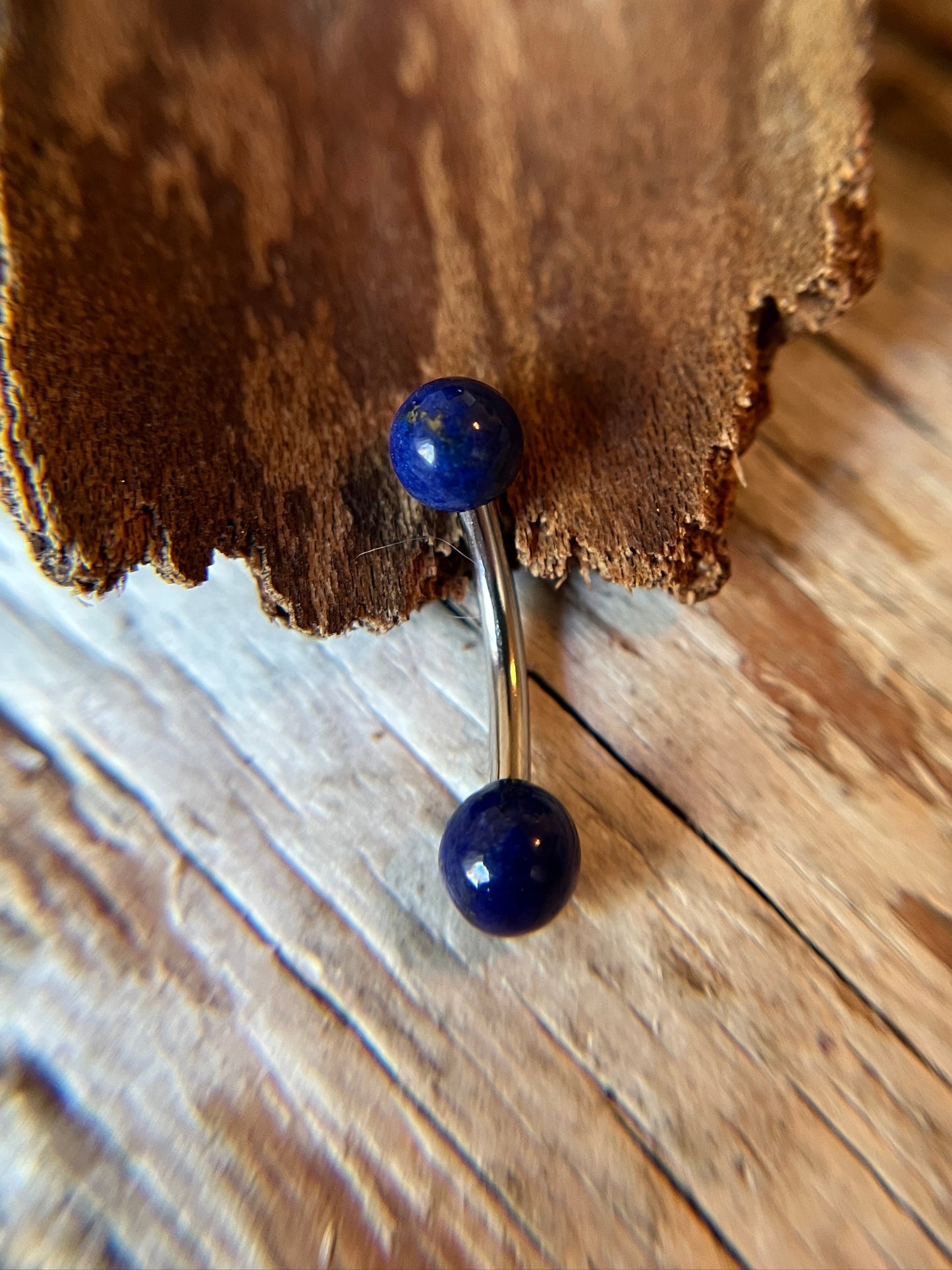 Petite Lapis Lazuli Natural Stone 14G Implant-Grade Titanium Curved Barbell