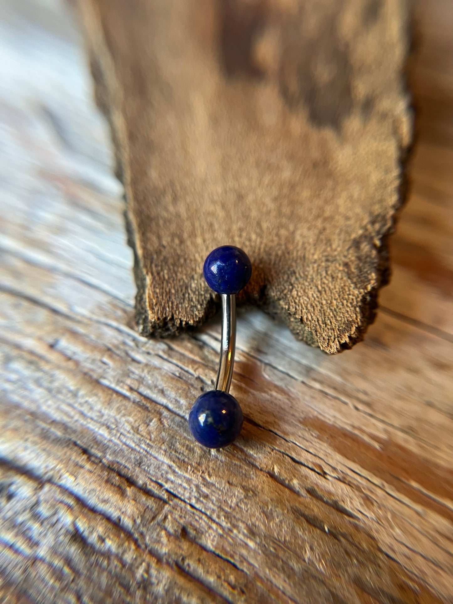 Petite Lapis Lazuli Natural Stone 14G Implant-Grade Titanium Curved Barbell