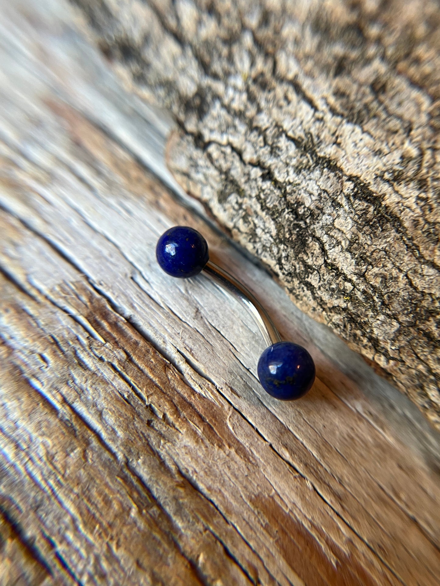 Petite Lapis Lazuli Natural Stone 14G Implant-Grade Titanium Curved Barbell