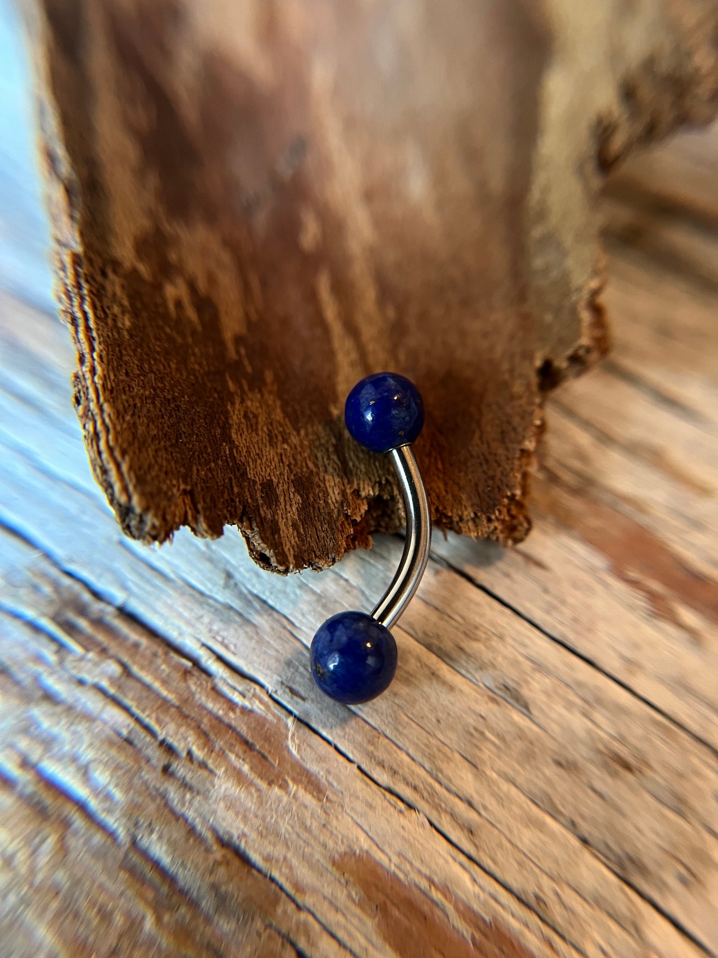 Petite Lapis Lazuli Natural Stone 14G Implant-Grade Titanium Curved Barbell