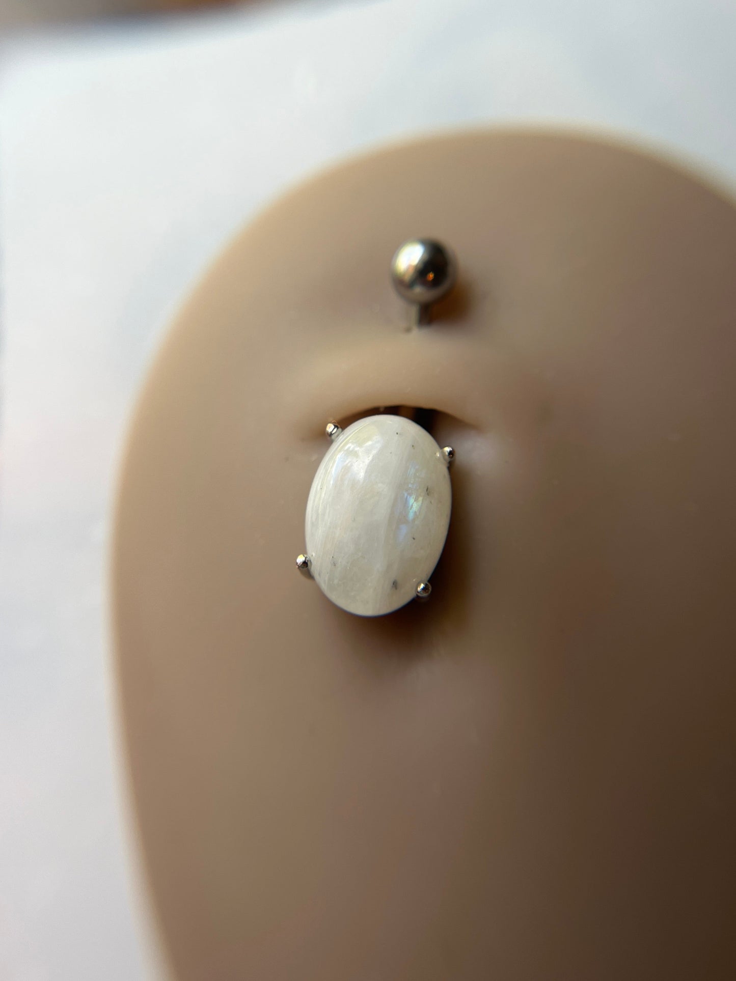 Moonstone Natural Stone Pronged Oval Belly Ring 316L Surgical Steel