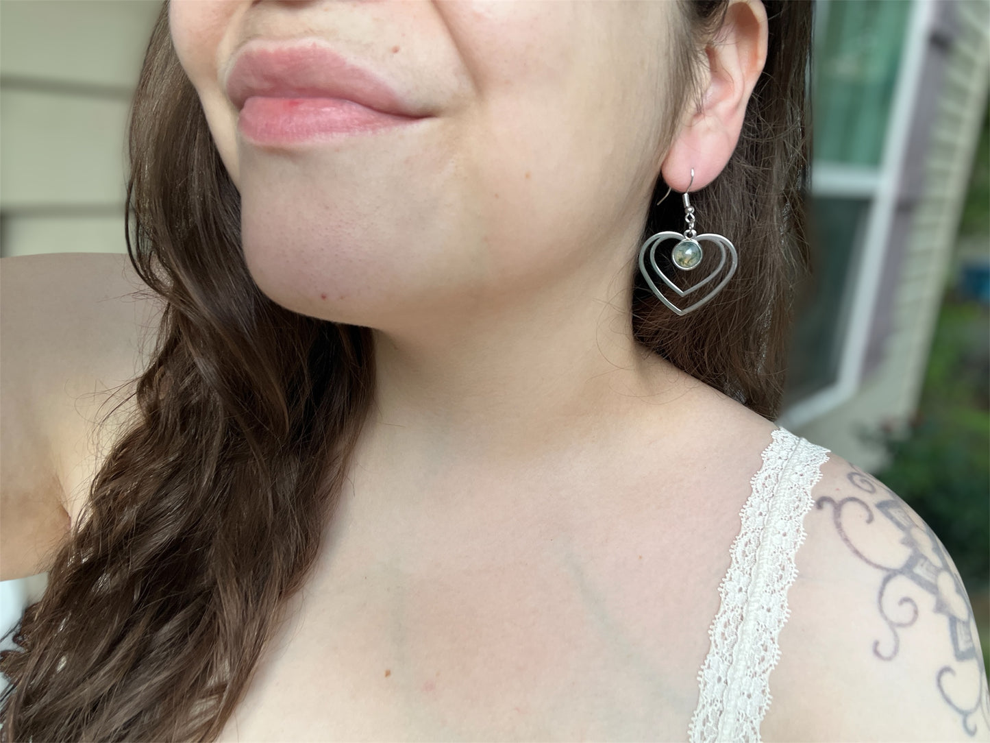 Moss Agate Natural Stone Y2K Style Heart Earrings