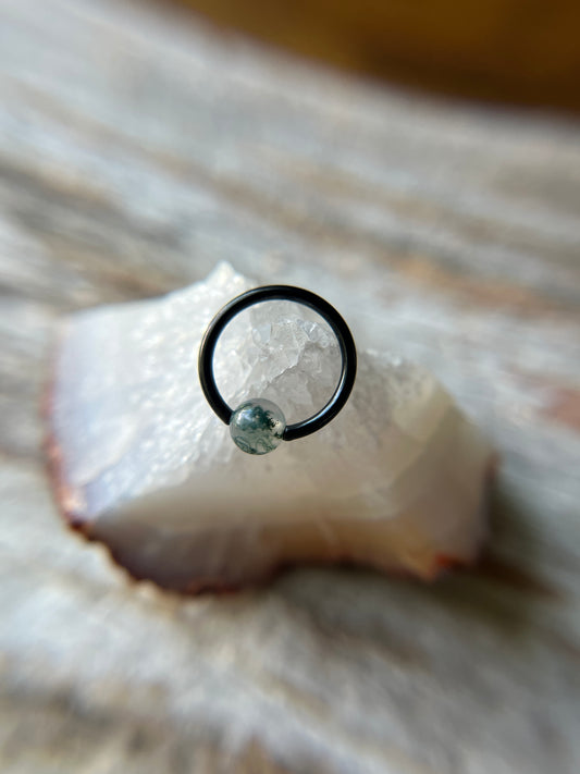 Moss Agate Natural Stone Black Titanium Ion Plated CBR Ring