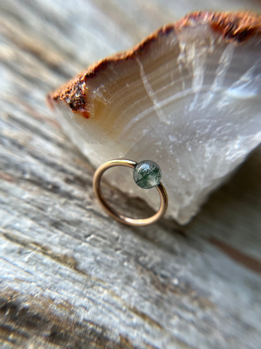 Moss Agate Natural Stone Rose Gold Titanium Ion Plated CBR Ring