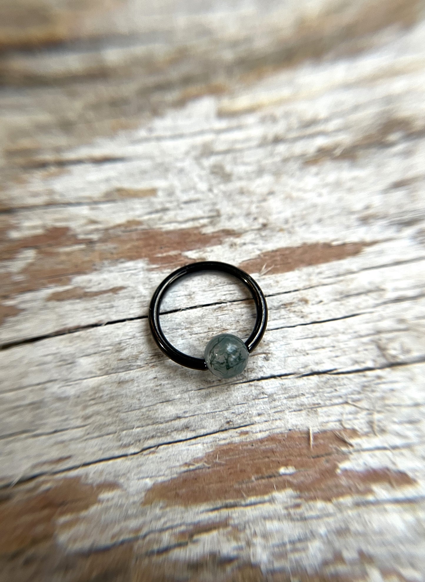 Moss Agate Natural Stone Black Titanium Ion Plated CBR Ring