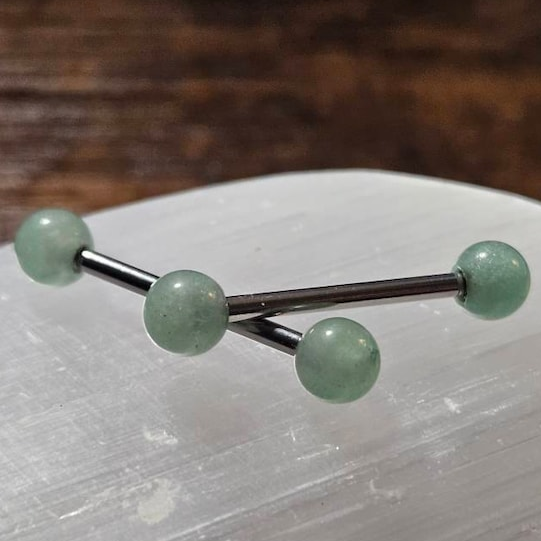 Green Aventurine Natural Stone ASTM F-136 Implant Grade Titanium Tongue Nipple Barbell