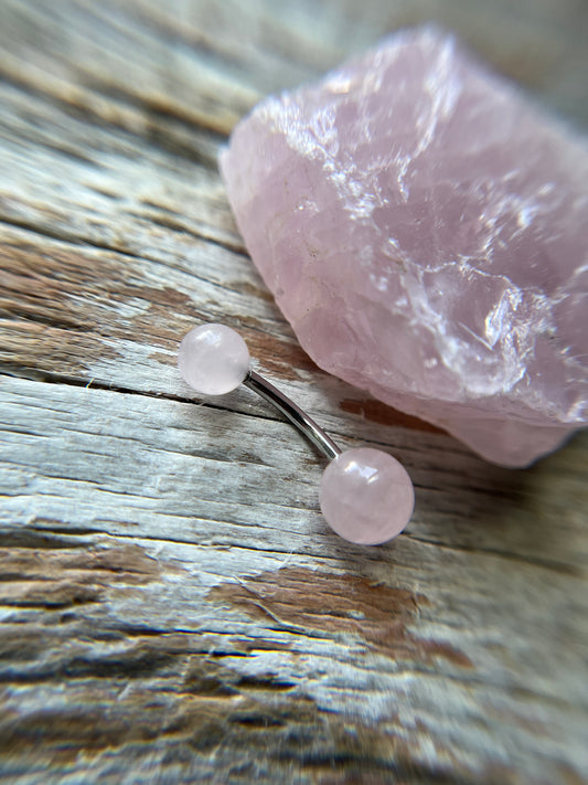 Rose Quartz Natural Stone Internally Threaded Belly or VCH Barbell