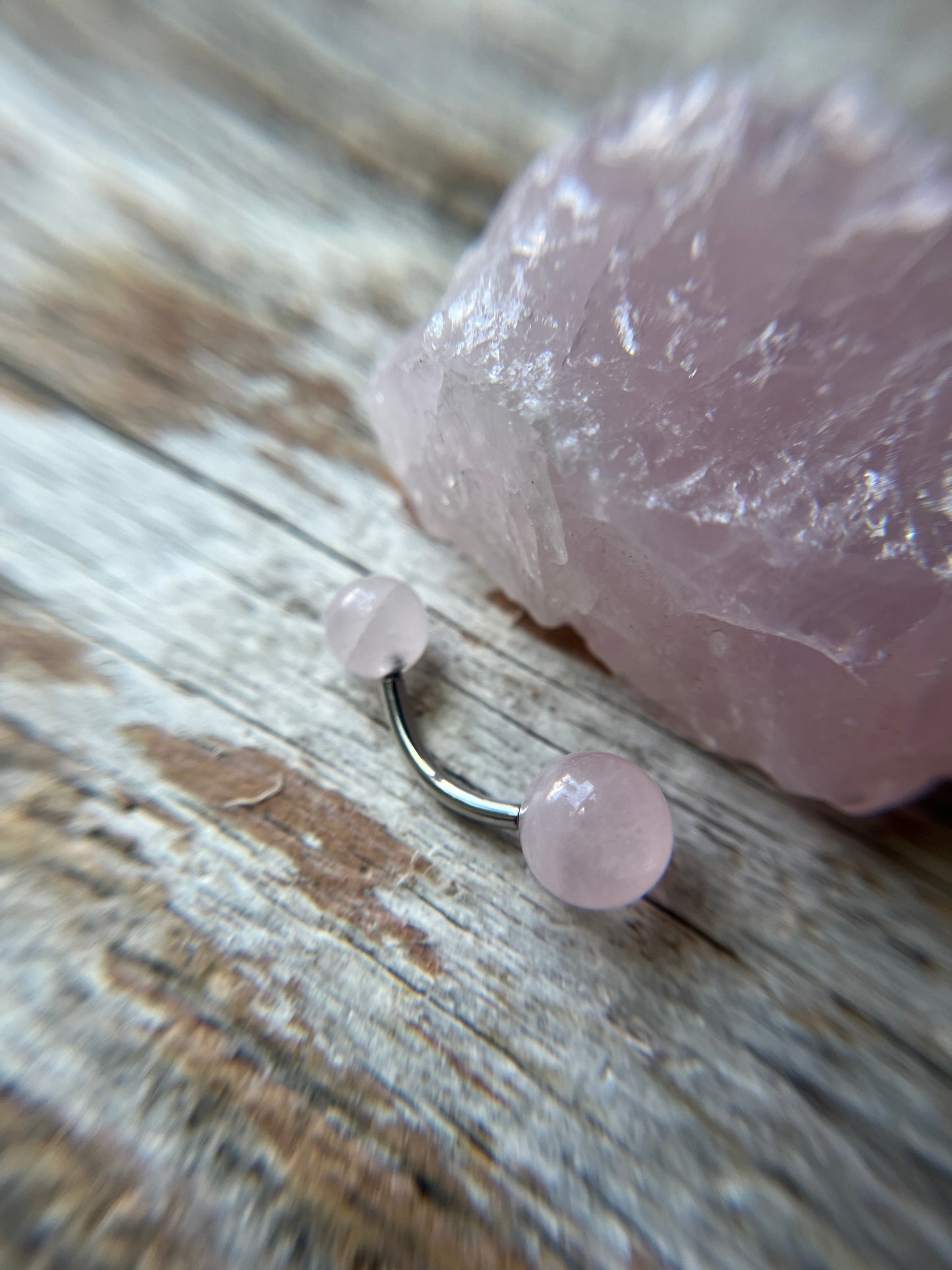 Rose Quartz Natural Stone Internally Threaded Belly or VCH Barbell