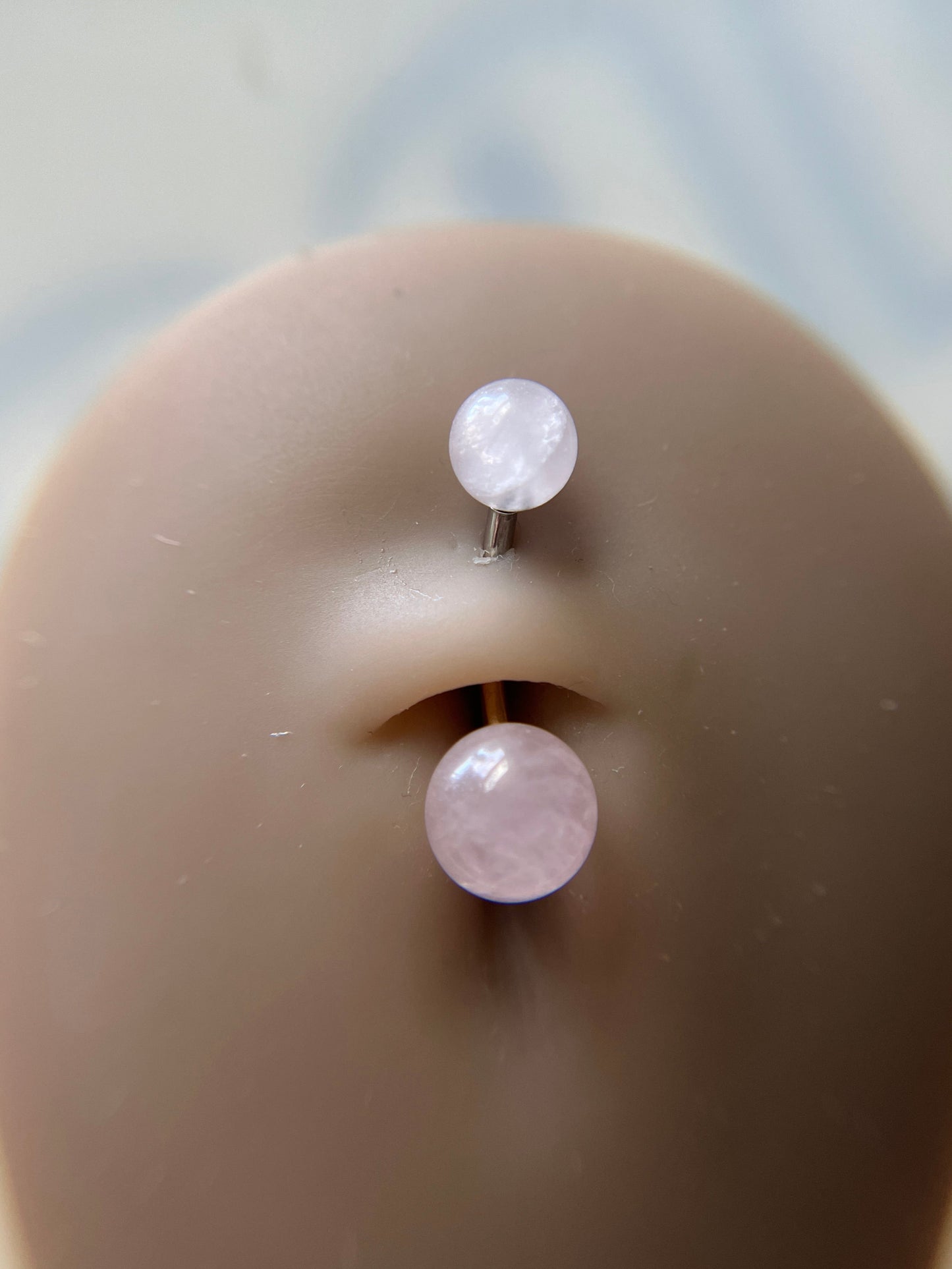 Rose Quartz Natural Stone Internally Threaded Belly or VCH Barbell