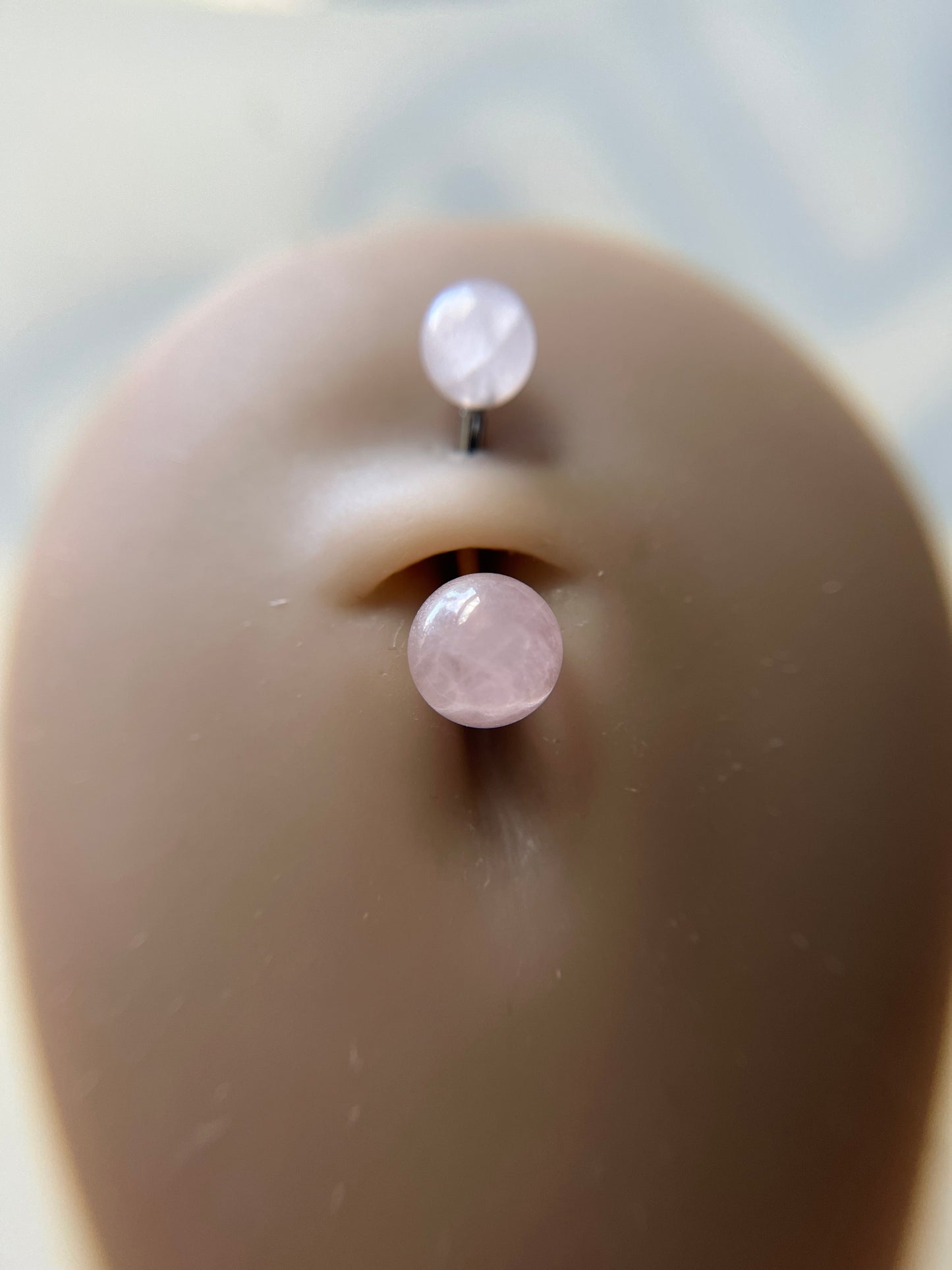 Rose Quartz Natural Stone Gold, Rose Gold or Black Titanium Finish Belly or VCH Barbell