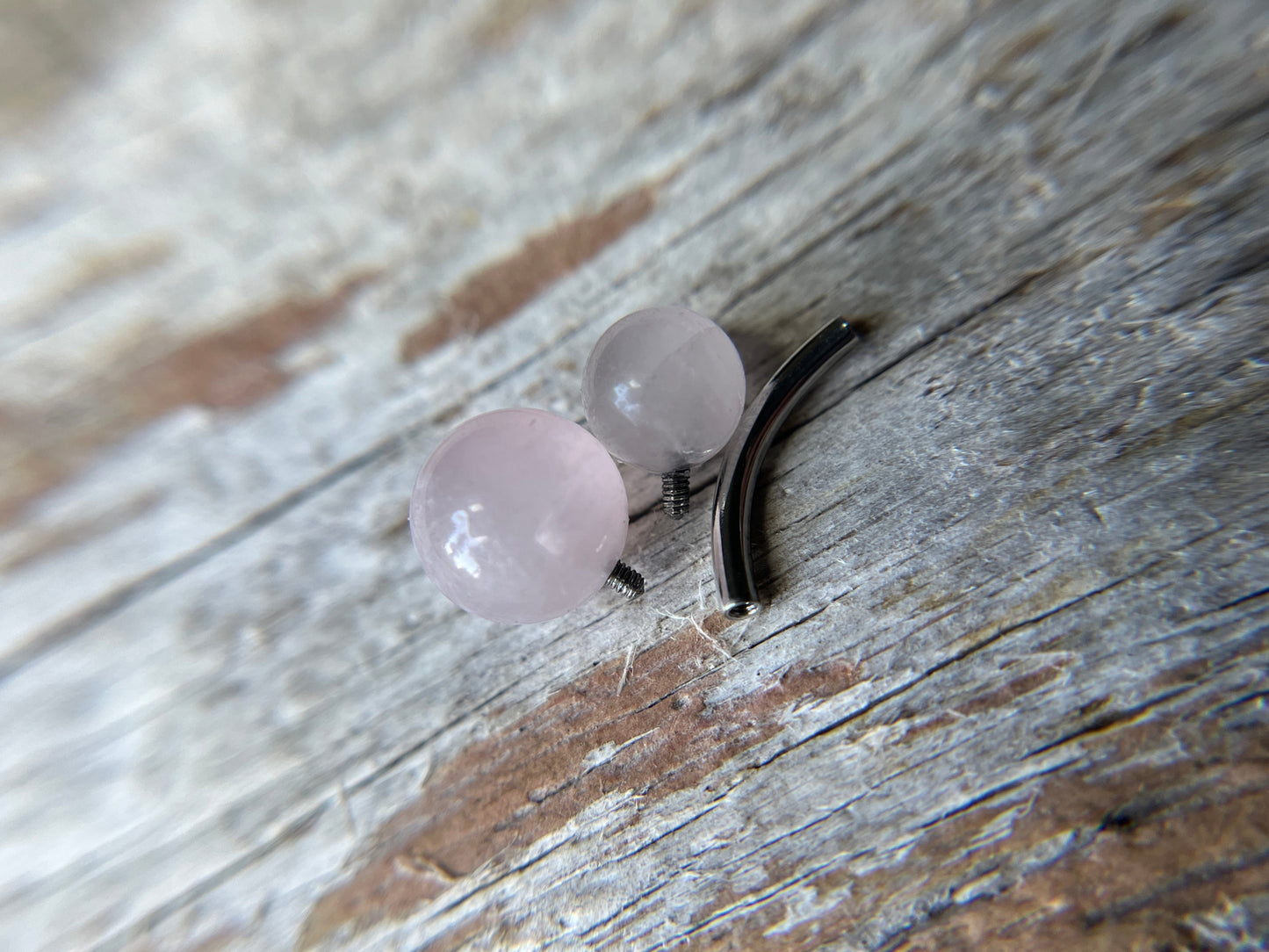 Rose Quartz Natural Stone Internally Threaded Belly or VCH Barbell