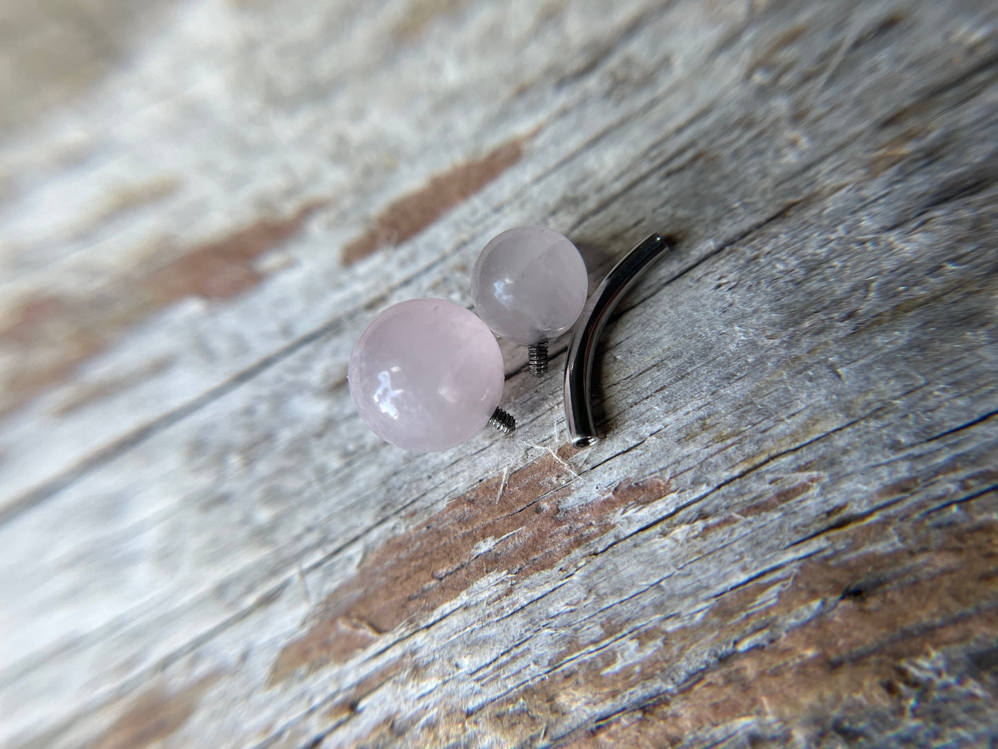 Rose Quartz Natural Stone Gold, Rose Gold or Black Titanium Finish Belly or VCH Barbell
