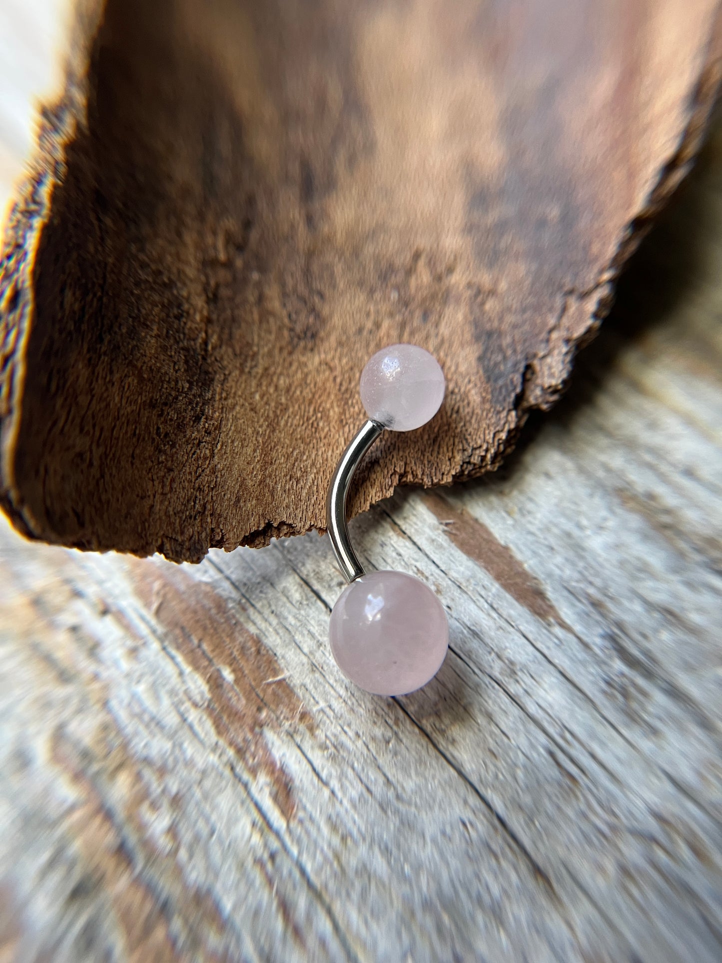 Rose Quartz Natural Stone Internally Threaded Belly or VCH Barbell