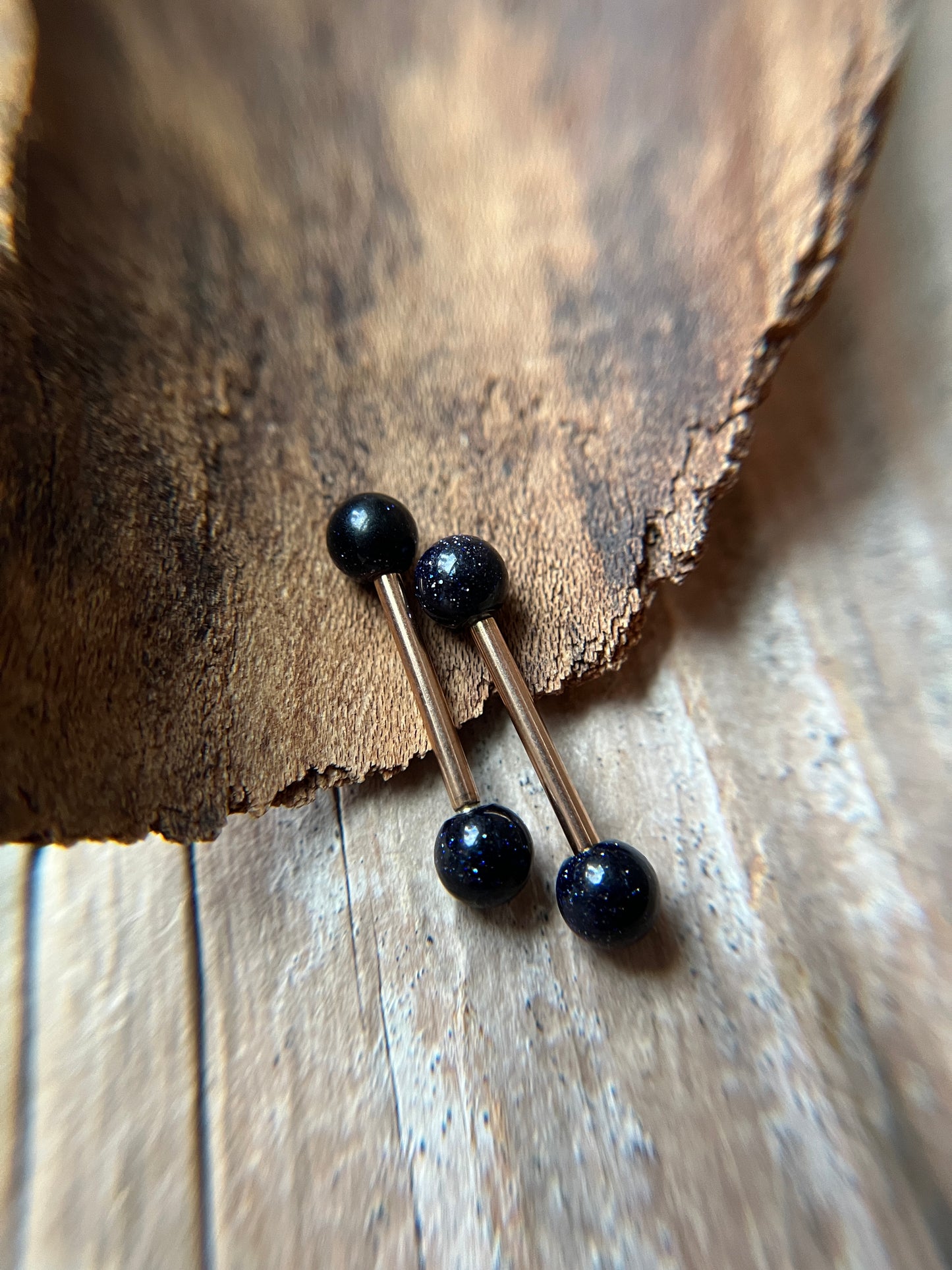 Galaxy Blue Goldstone Rose Gold Titanium Ion Plated Tongue Nipple Barbell