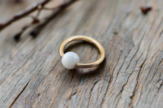 Mother of Pearl Natural Shell Rose Gold Titanium Ion Plated CBR Ring