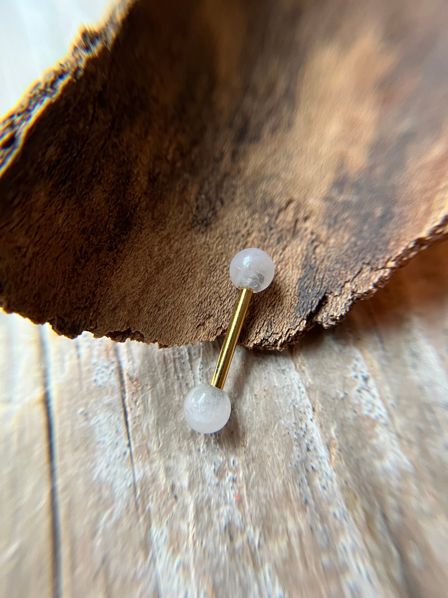 Rose Quartz Natural Stone Gold Titanium Ion Plated Tongue Nipple Barbell