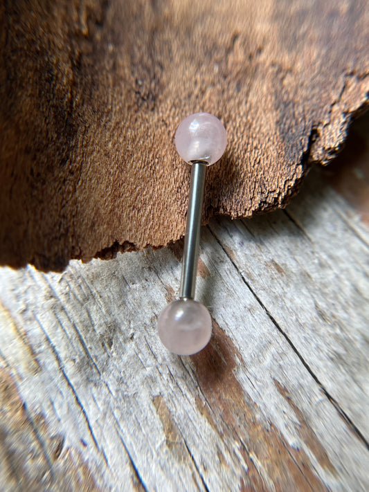 Rose Quartz Natural Stone ASTM F-136 Implant Grade Titanium Tongue Nipple Barbell