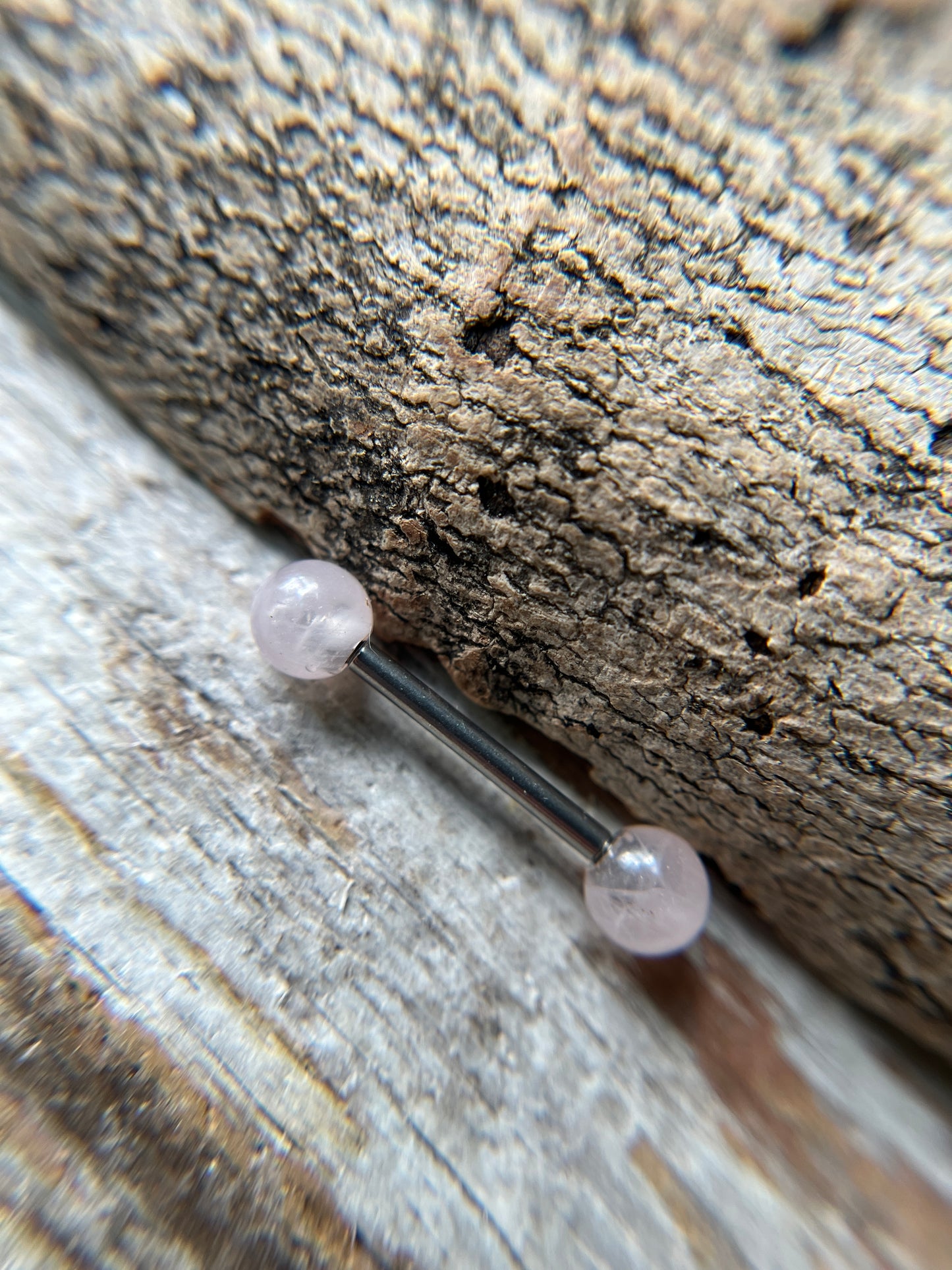 Rose Quartz Natural Stone ASTM F-136 Implant Grade Titanium Tongue Nipple Barbell
