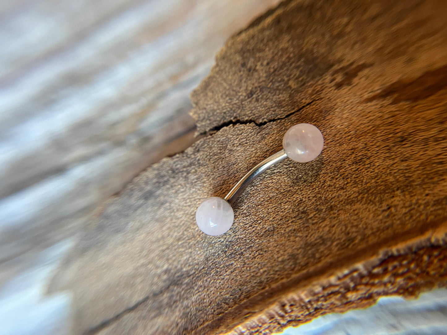 Rose Quartz Petite Natural Stone Pick Your Finish Color 14G Curved Barbell