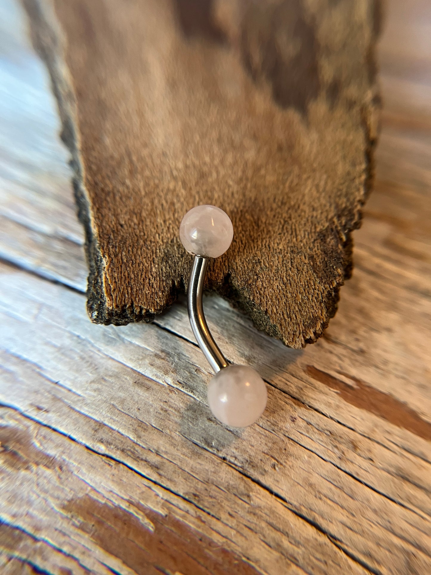 Rose Quartz Natural Stone ASTM F-136 Implant Grade Titanium 14G Curved Barbell