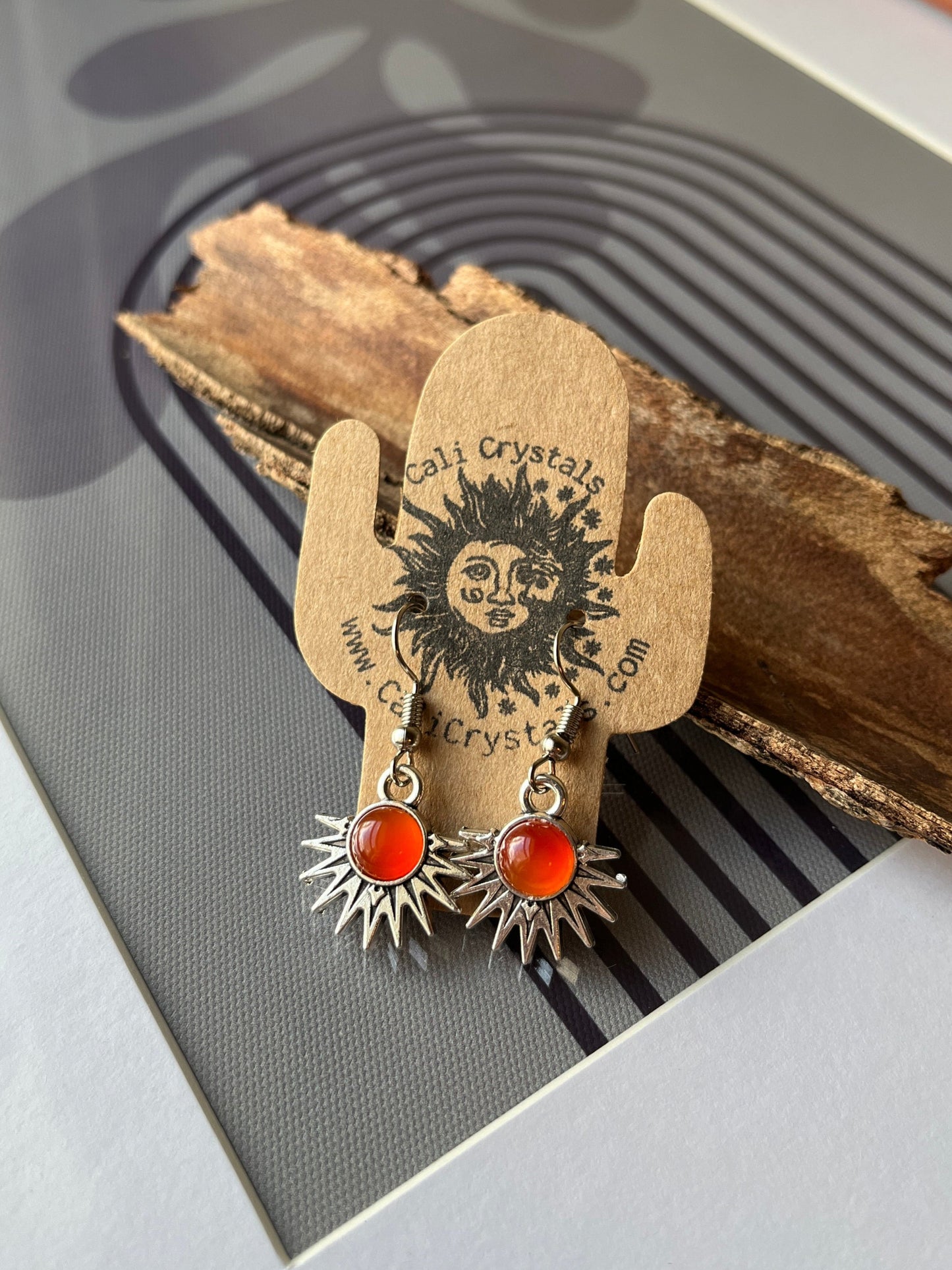 Carnelian Natural Stone Aztec Sun Earrings