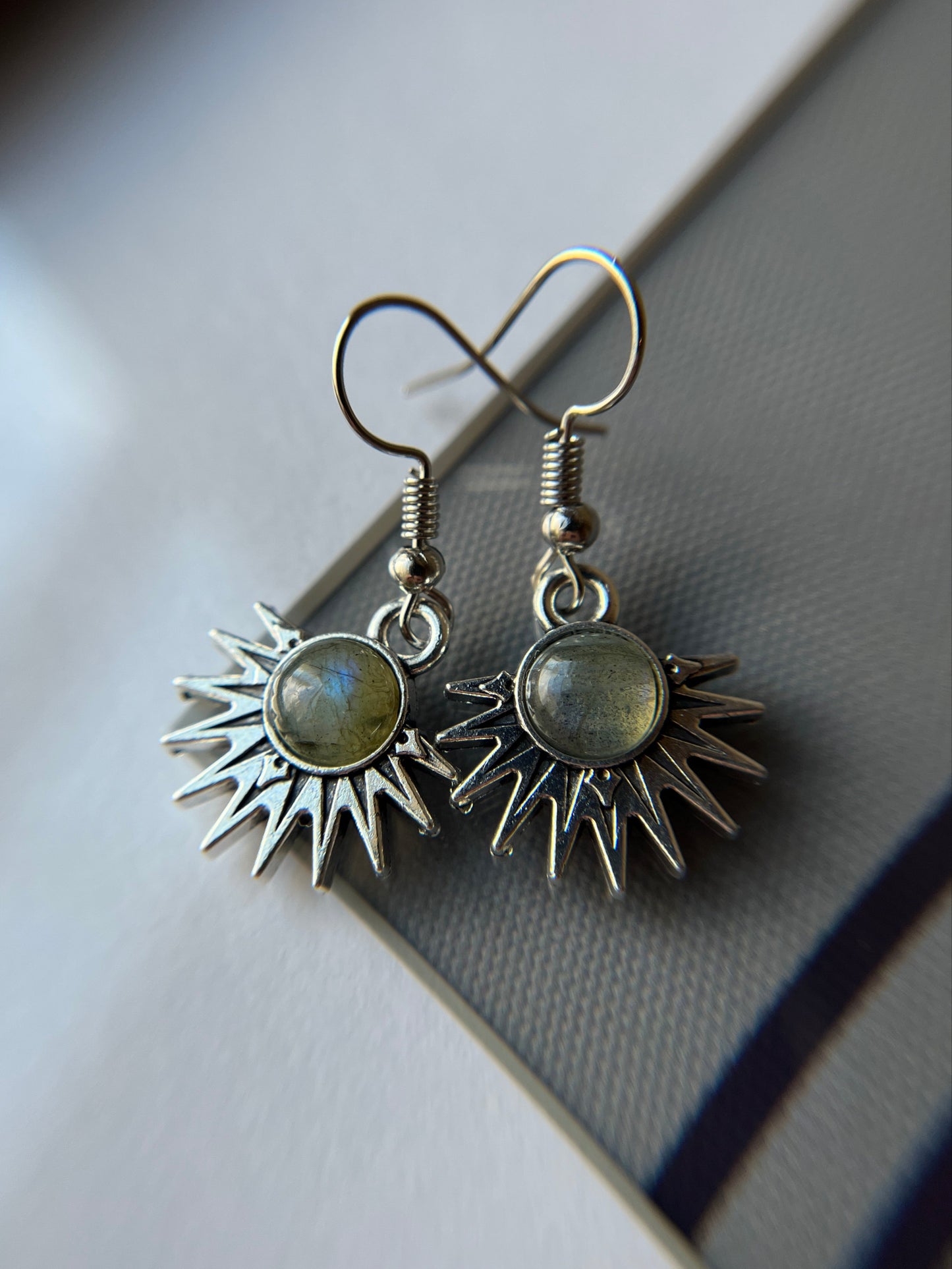 Labradorite Natural Stone Aztec Sun Earrings