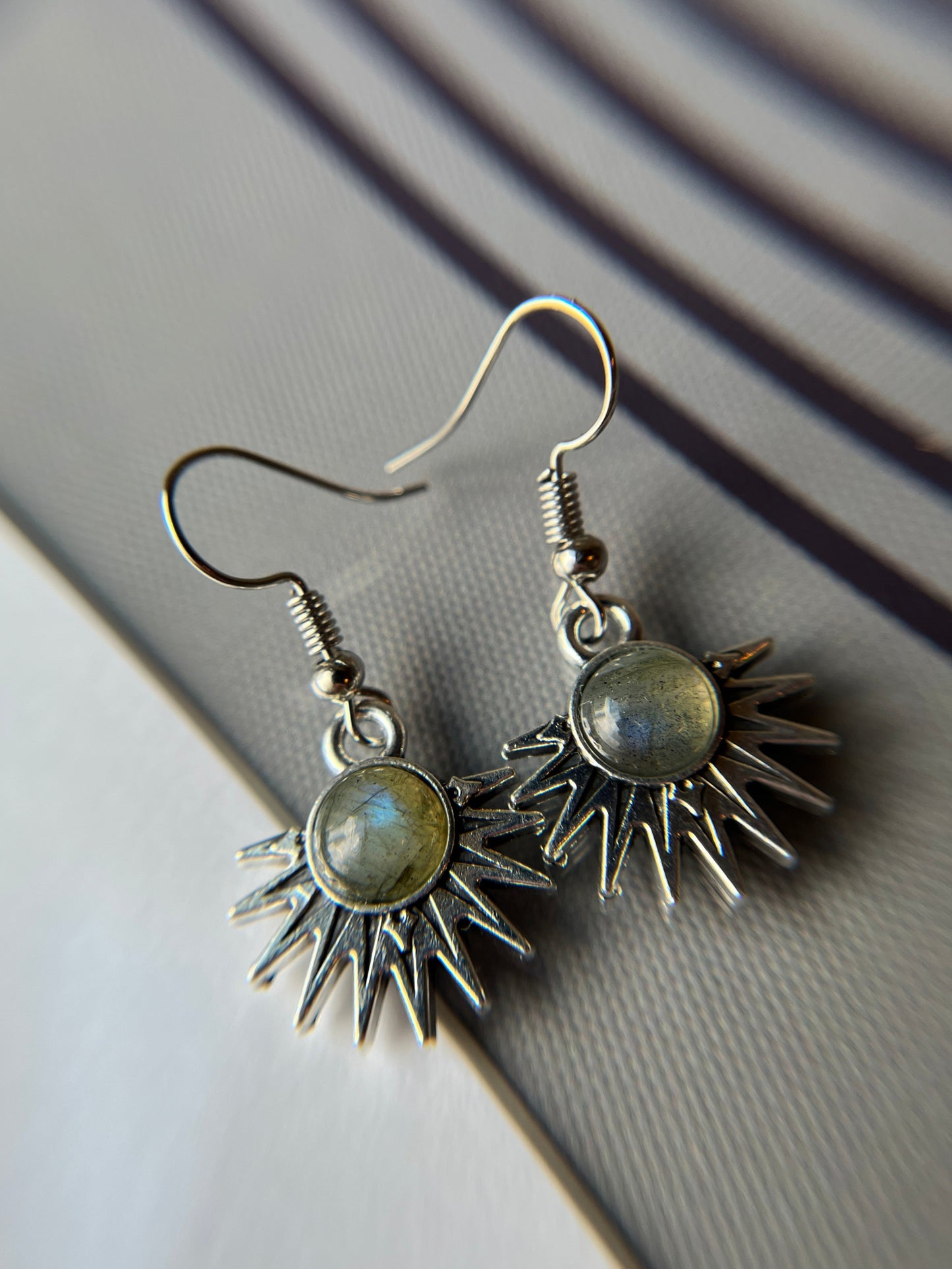 Labradorite Natural Stone Aztec Sun Earrings