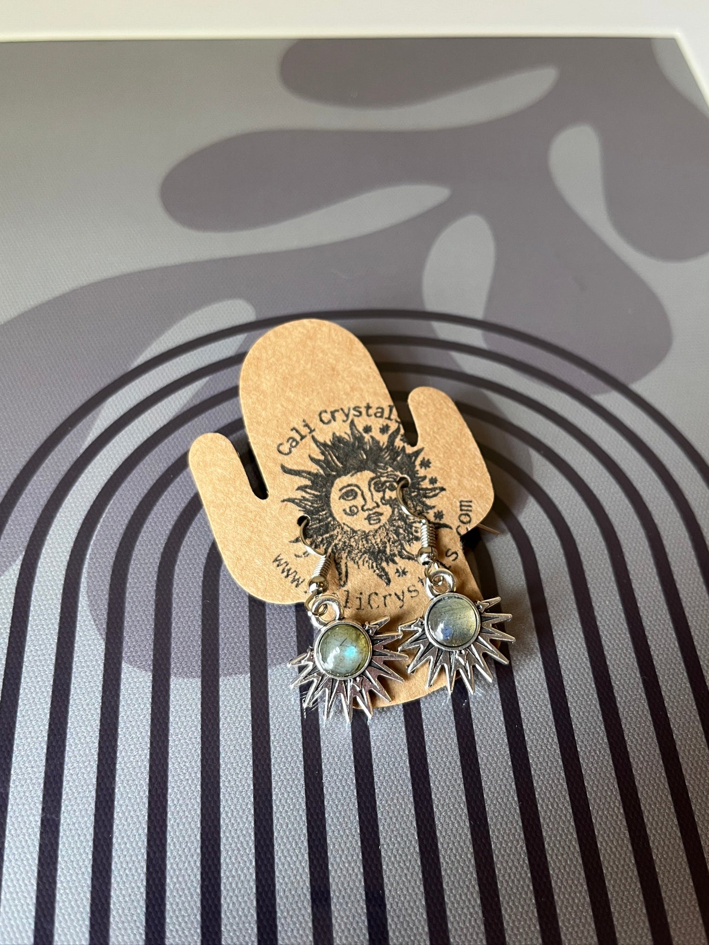 Labradorite Natural Stone Aztec Sun Earrings