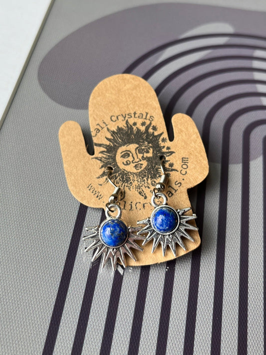 Lapis Lazuli Natural Stone Aztec Sun Earrings