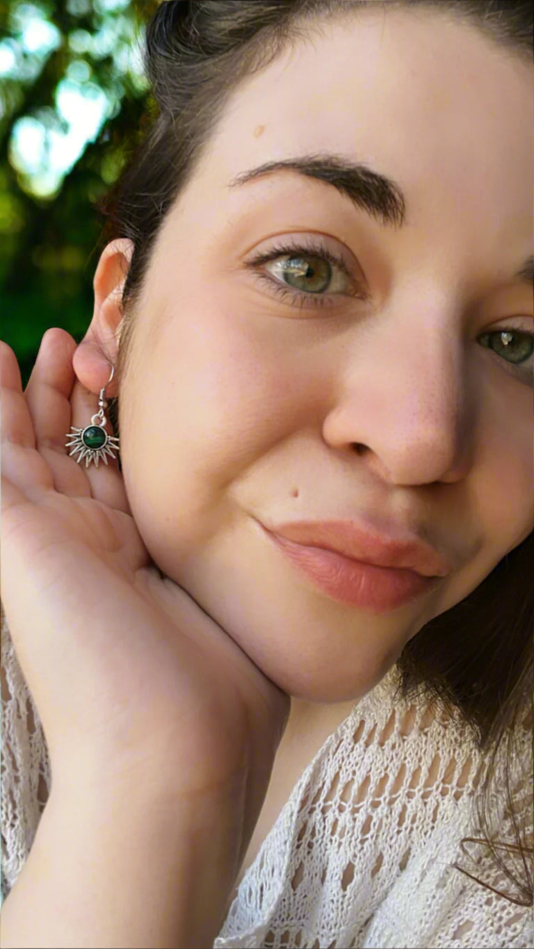 Malachite Natural Stone Aztec Sun Earrings