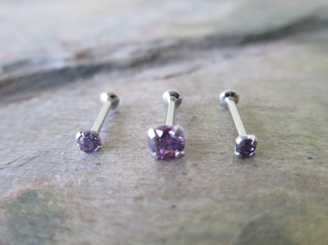 Purple Pronged Made with Swarovski Crystal Piercing 18G or 16G