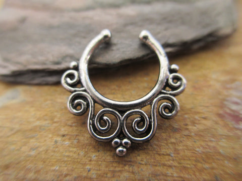 Tribal Swirl Faux Septum Ring (Silver)