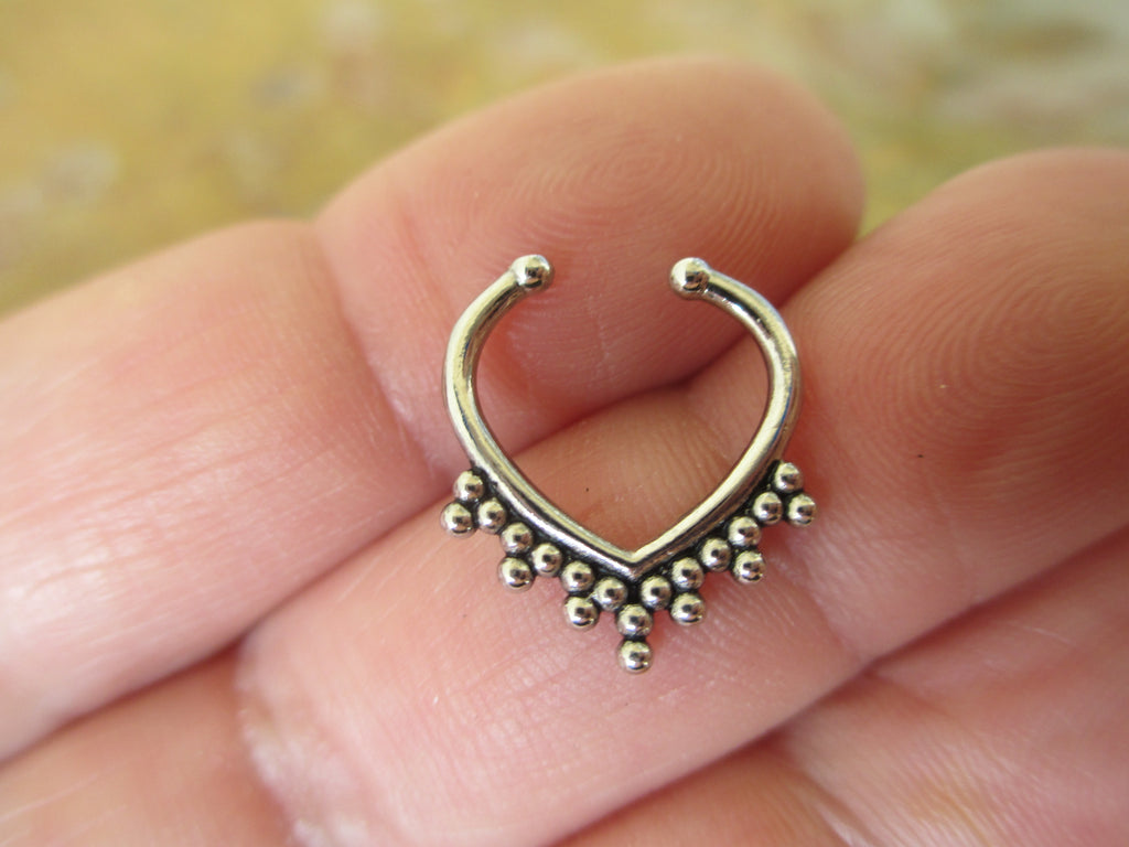 925 fine silver fine septum ring, septum nose ring non piercing clip on nose  ring, indian tribal ethnic jewelry, customized ring sptm02 | TRIBAL  ORNAMENTS