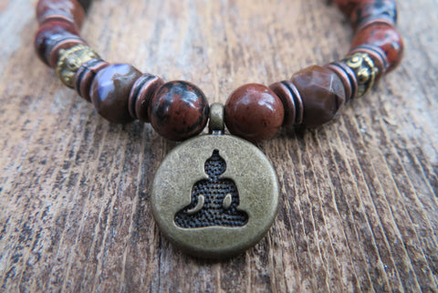Handmade Buddha Stone Mala Bracelet (Mahogany Jasper)
