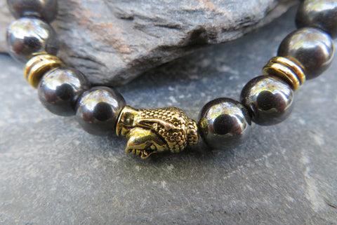Buddha Hematite Stone Mala Bracelet (Gold)
