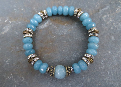 Handmade Aquamarine Stone Mala Bracelet