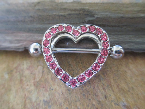 Love Heart Crystal Gem Nipple Shield Set (Pink)