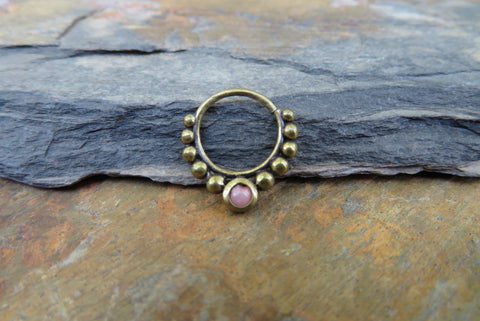 Pink Coral Brass Septum Ring 16G