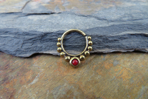 Red Coral Brass Septum Ring 16G