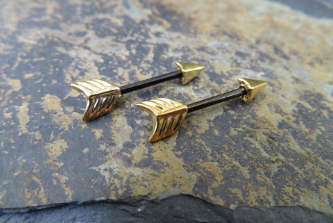 Two-Tone Set of Arrow Nipple Barbells (Gold & Black)