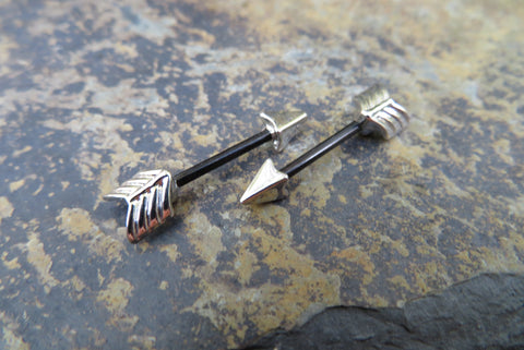 Two-Tone Set of Arrow Nipple Barbells (Black & Silver)