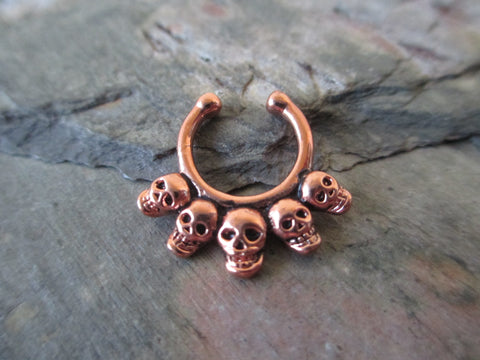 Five Skull Faux Septum Ring (Rose Gold)