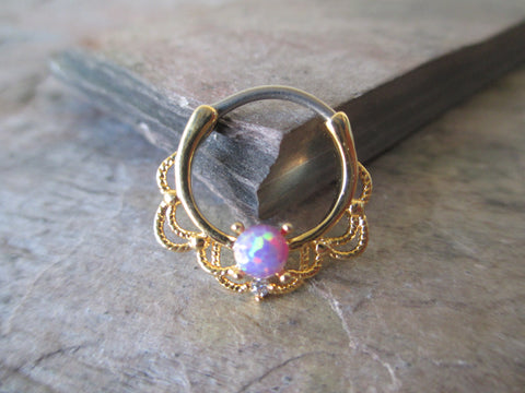 Opal Goddess Gold Tone 16G Septum Ring (Purple)