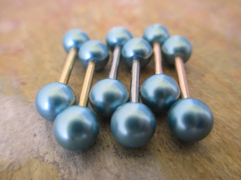 Faux Pearl Nipple Barbells (Blue)