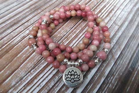 Rhodonite Lotus 108 Beads Meditation Mala Bracelet
